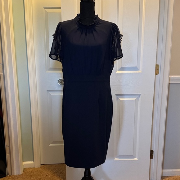 Vince Camuto Midnight Blue Midi Dress with Sheer Sleeves - Picture 1 of 7